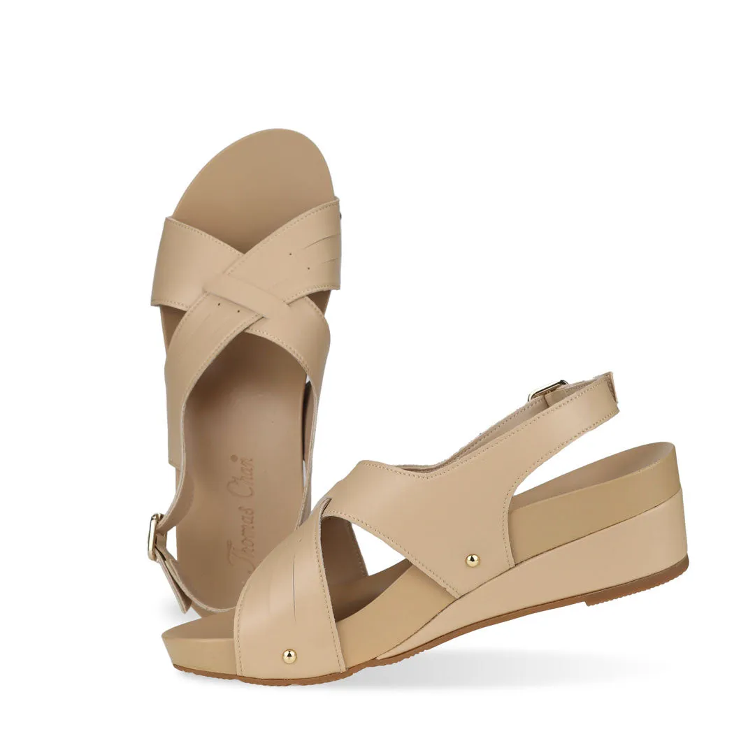 [20% off at cart] Cross Strap Slingback Low Wedge Sandals