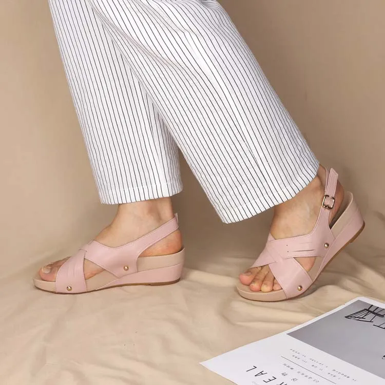 [20% off at cart] Cross Strap Slingback Low Wedge Sandals