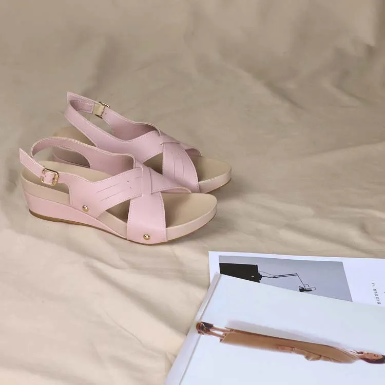 [20% off at cart] Cross Strap Slingback Low Wedge Sandals