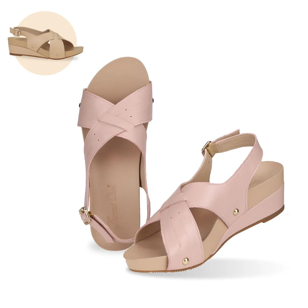 [20% off at cart] Cross Strap Slingback Low Wedge Sandals