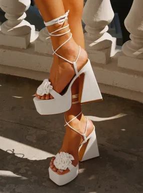 Aimer Flower Strappy Platform Heels Ivory