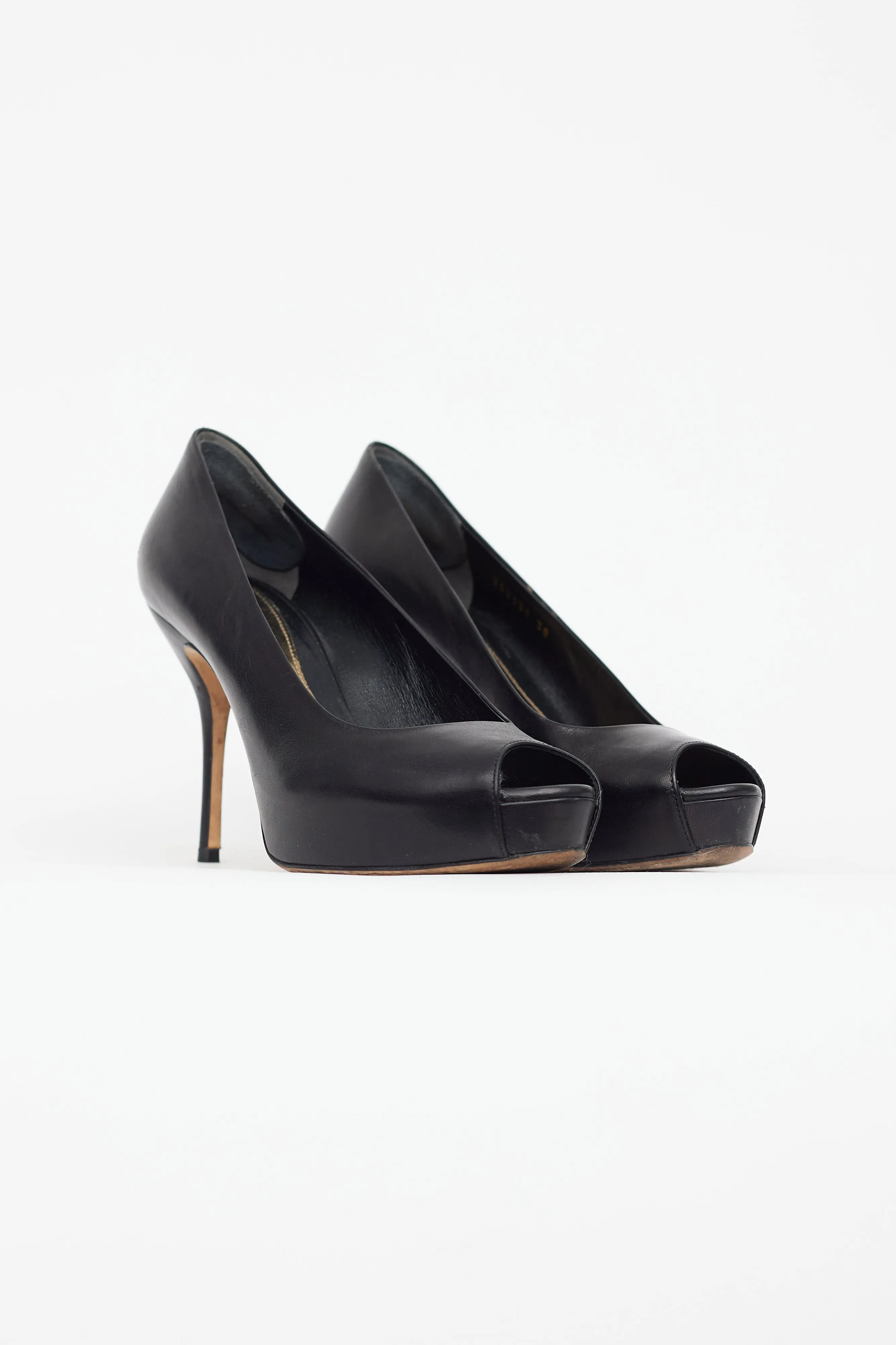 Black Leather Peep Toe Heel