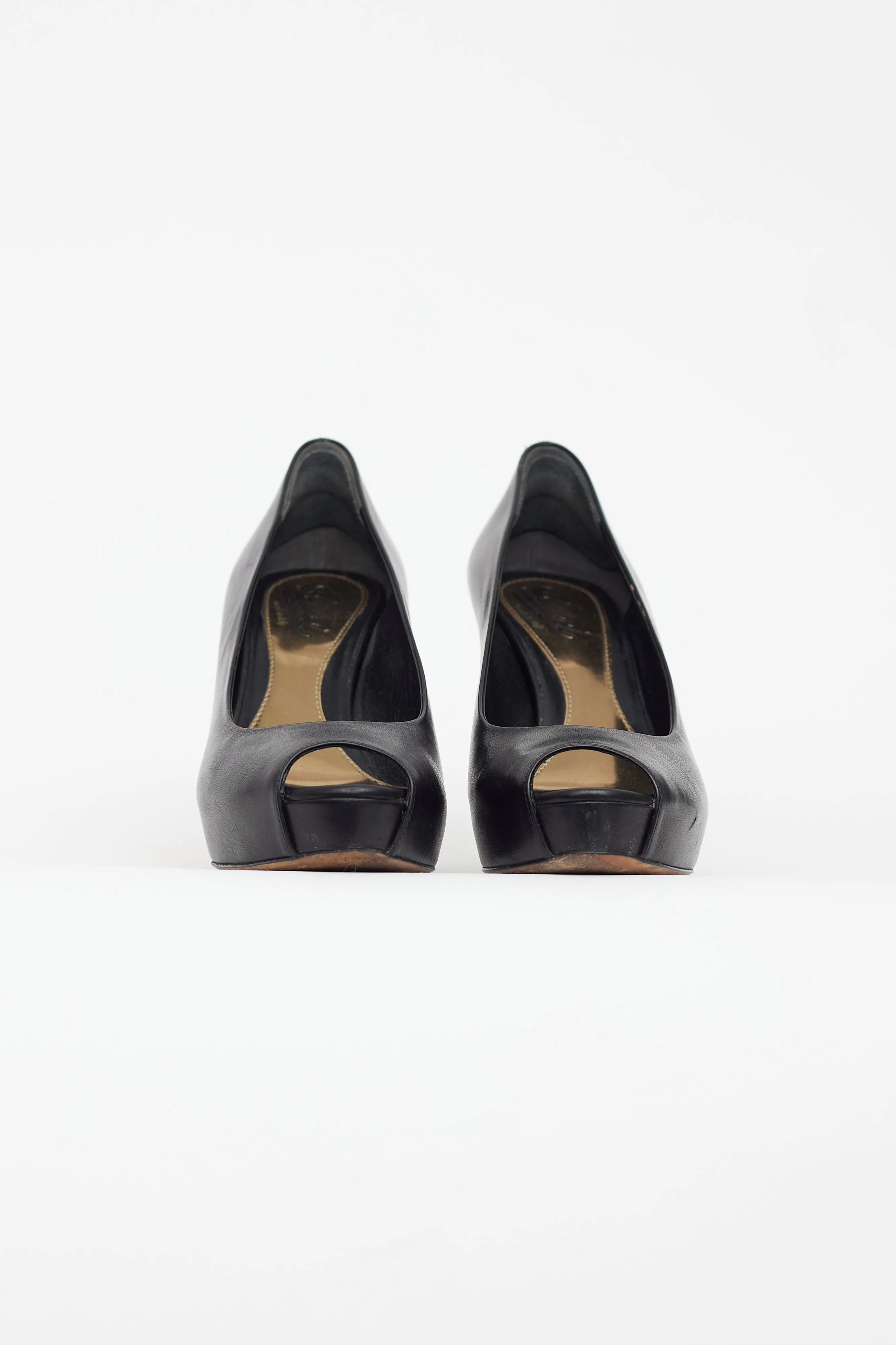 Black Leather Peep Toe Heel