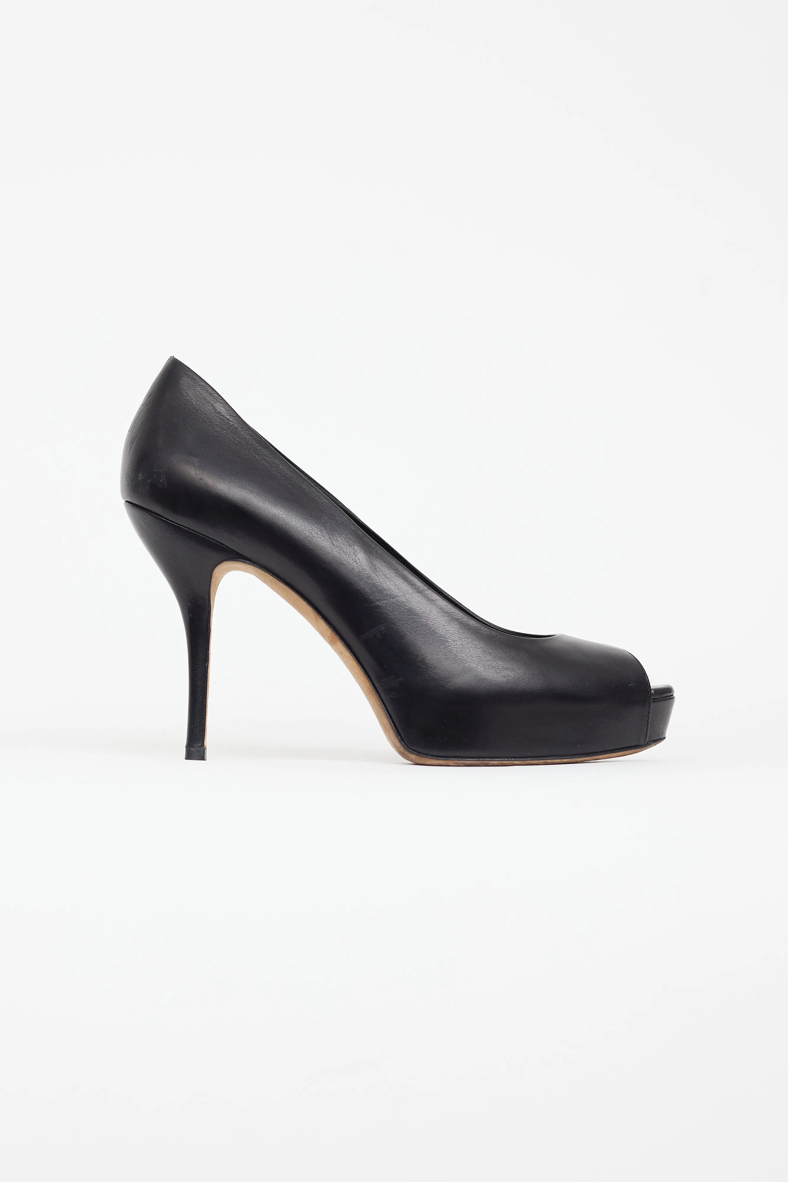 Black Leather Peep Toe Heel