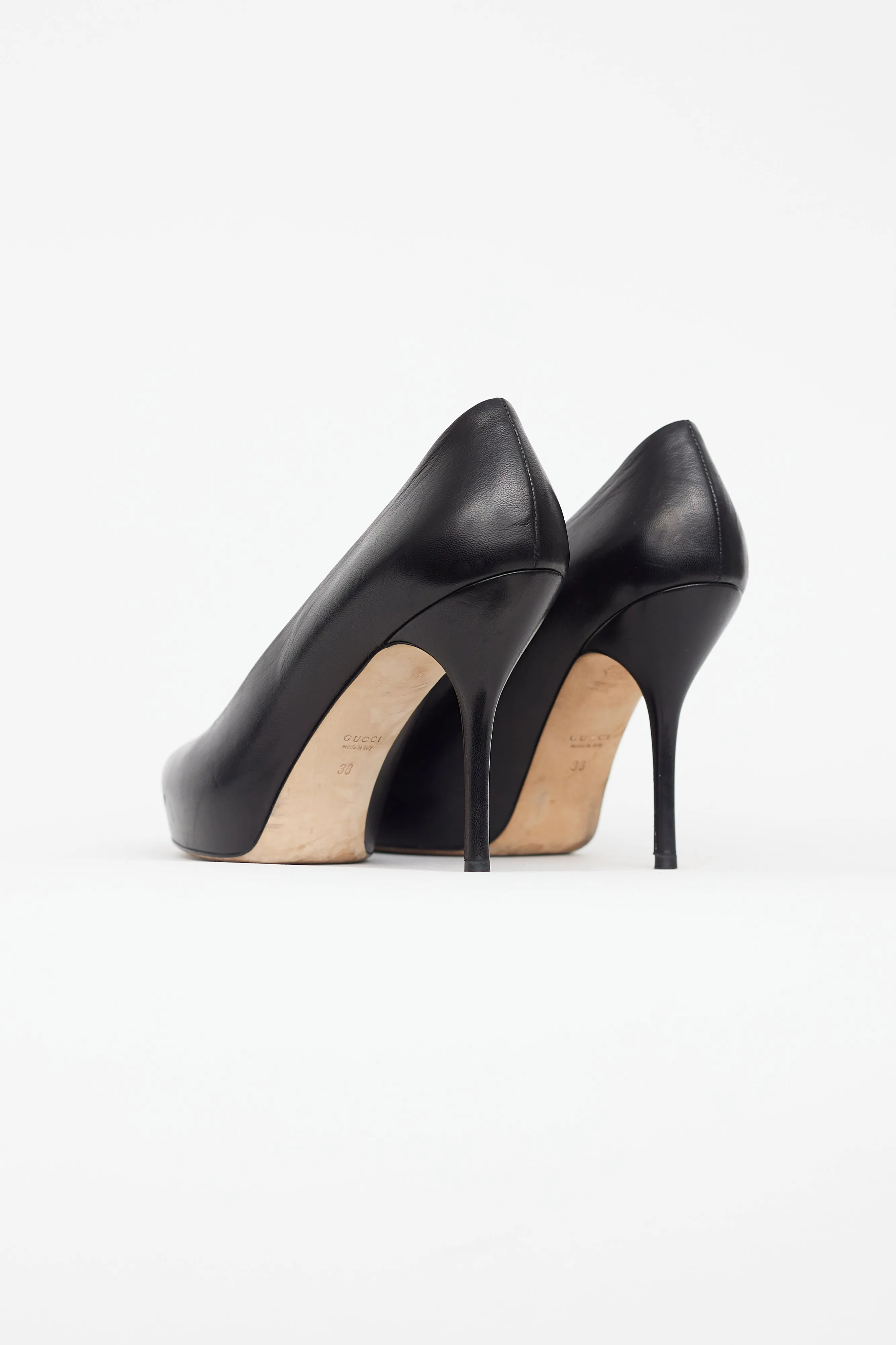 Black Leather Peep Toe Heel