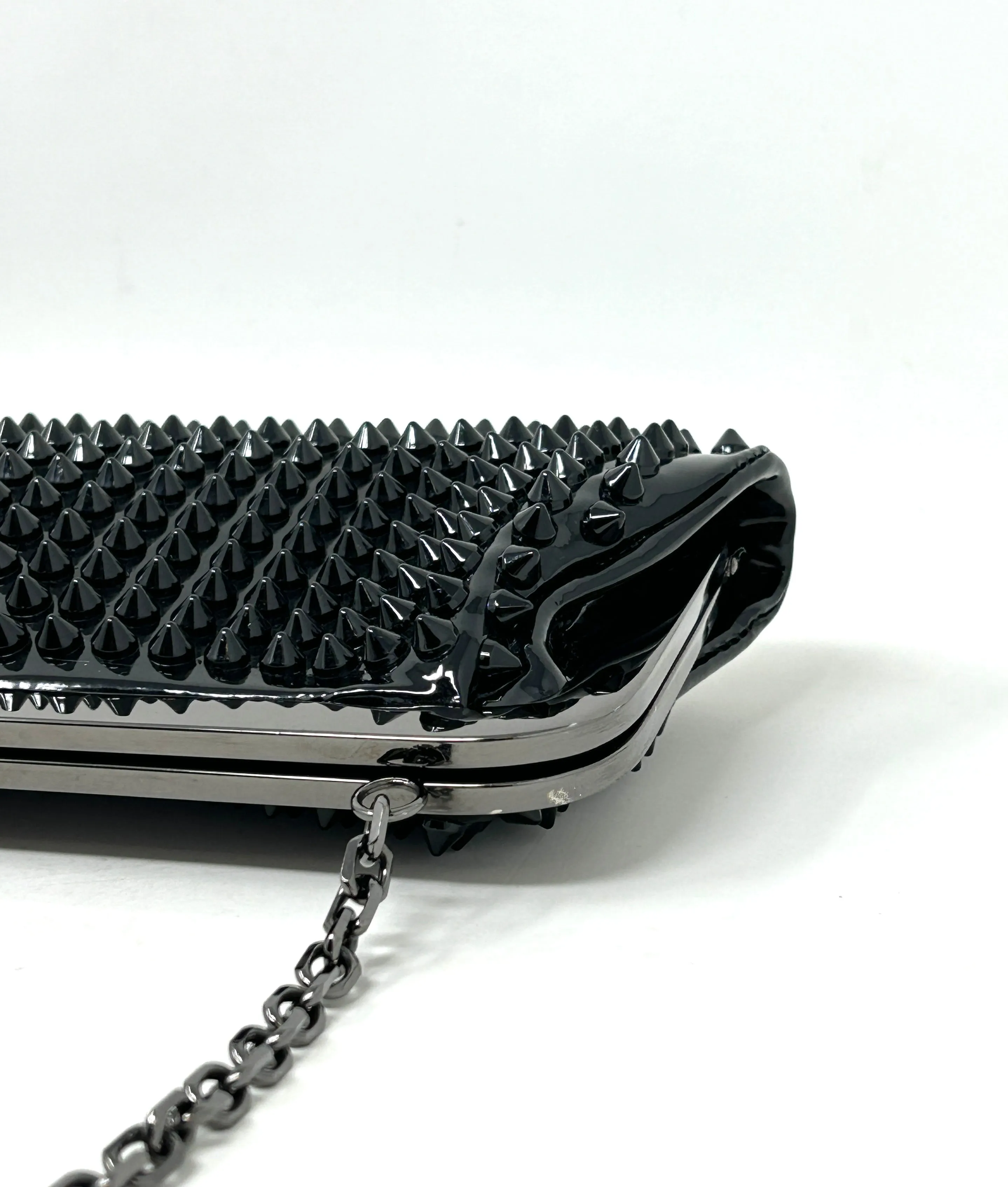 Christian Louboutin Miss Loubi Black Patent Leather Spiked Frame Clutch Bag