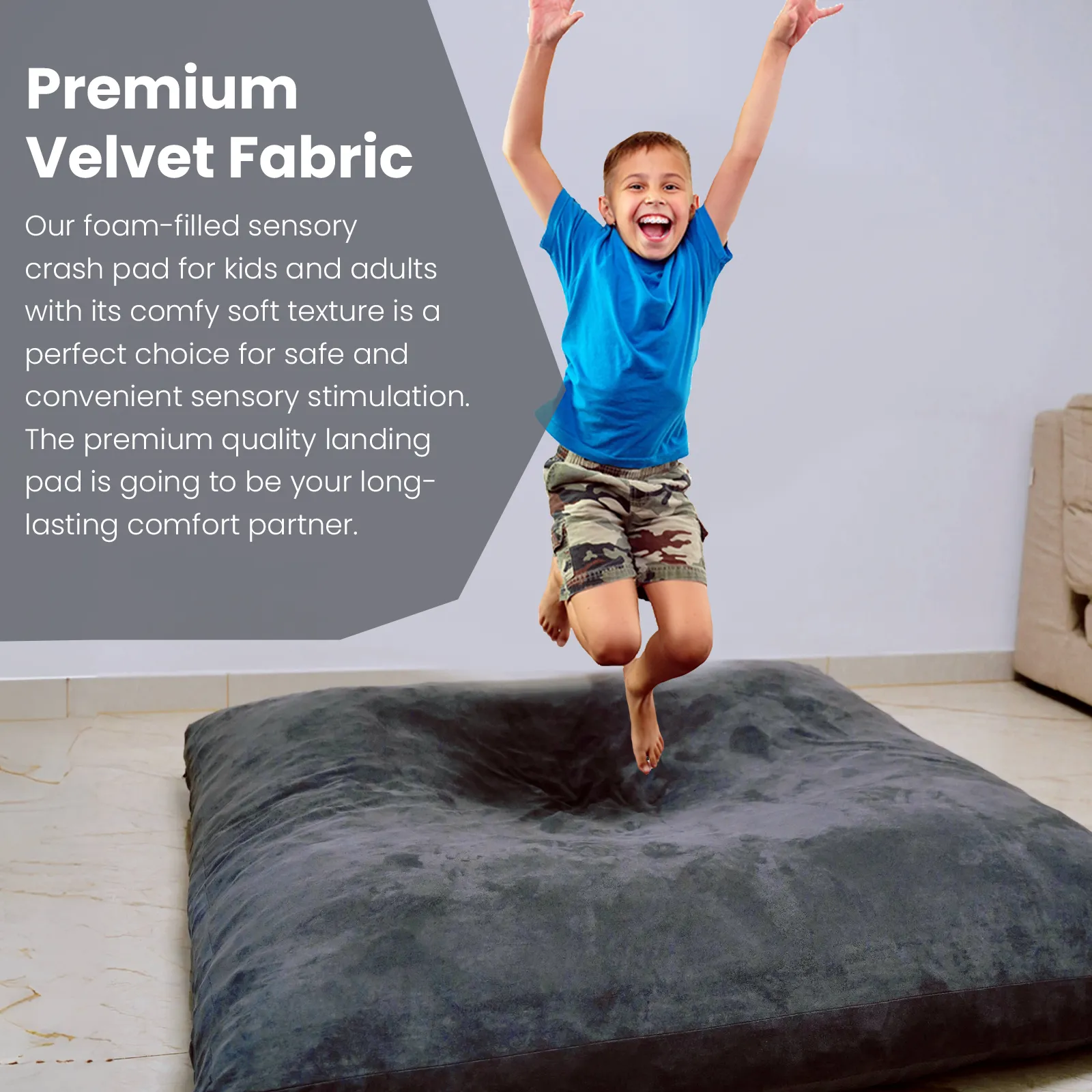 Crash Pad for Kids Sensory Pad with Foam Blocks - XL (6 Foot X 4 Foot) Grey - for Sensory Gym Room with Washable Cover