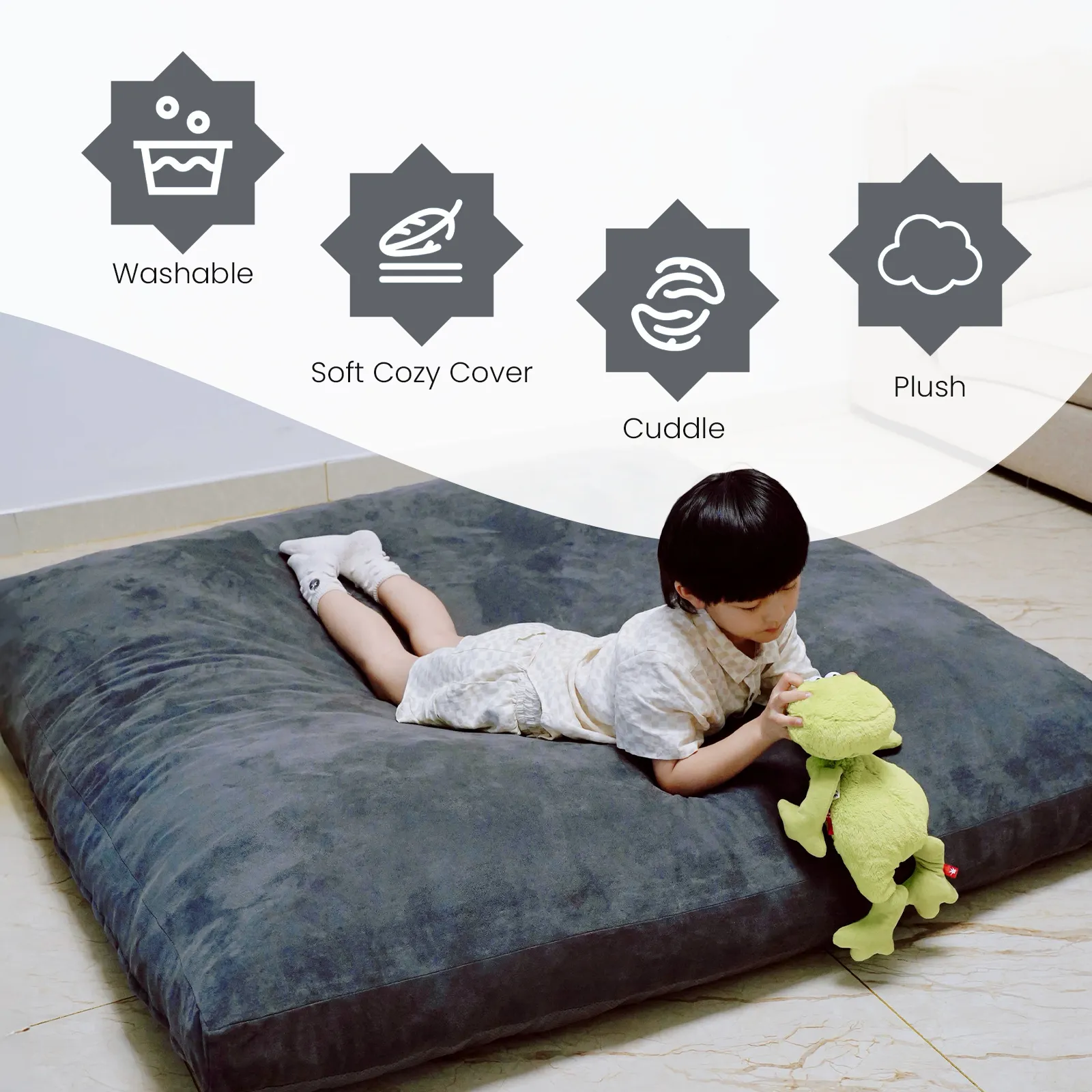 Crash Pad for Kids Sensory Pad with Foam Blocks - XL (6 Foot X 4 Foot) Grey - for Sensory Gym Room with Washable Cover