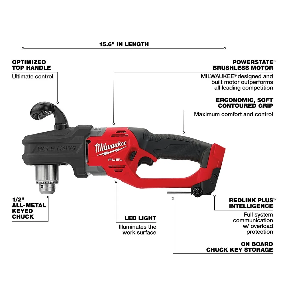Milwaukee 2807-80 M18 FUEL 18V 12" HOLE HAWG Right Angle Drill -Bare Tool -Recon