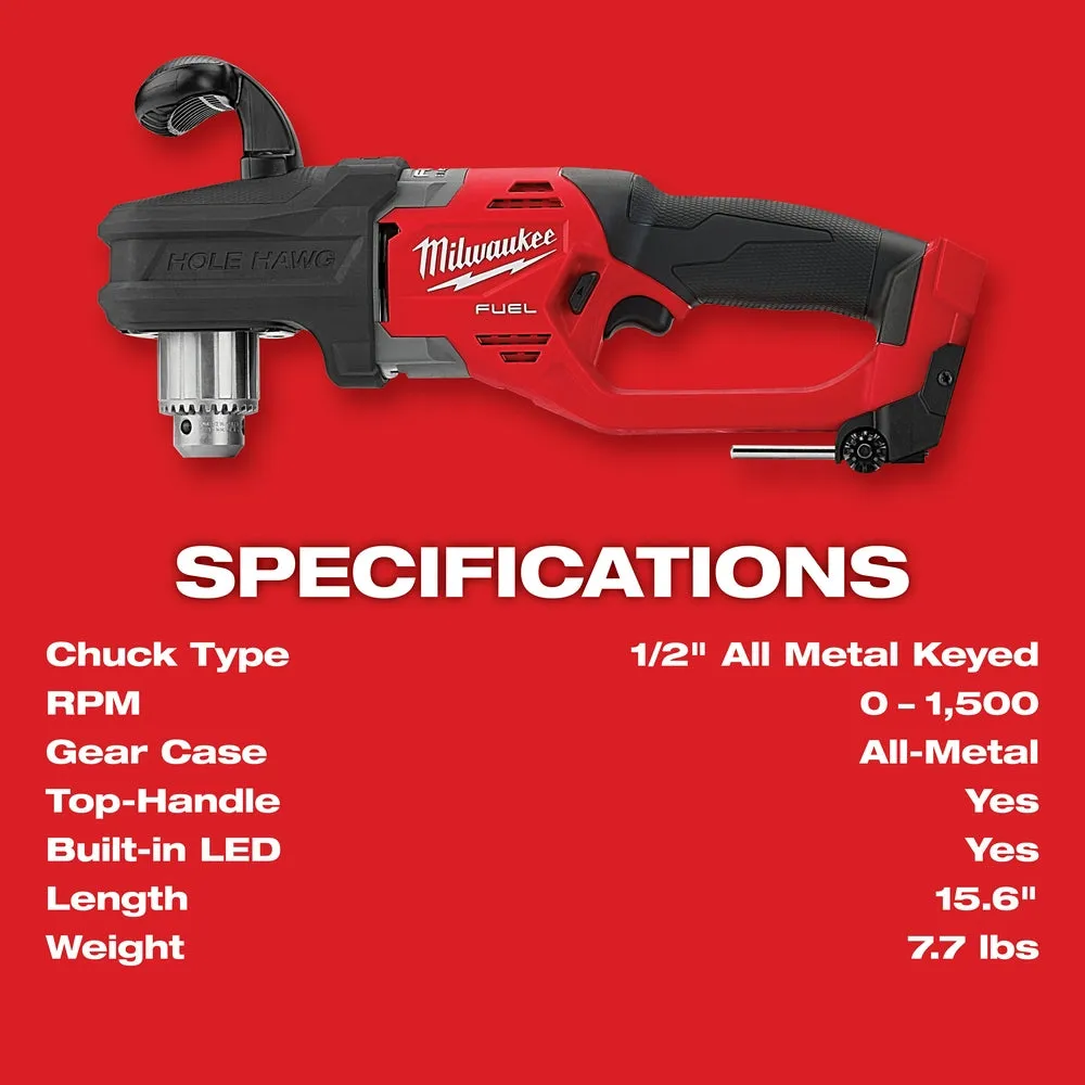 Milwaukee 2807-80 M18 FUEL 18V 12" HOLE HAWG Right Angle Drill -Bare Tool -Recon