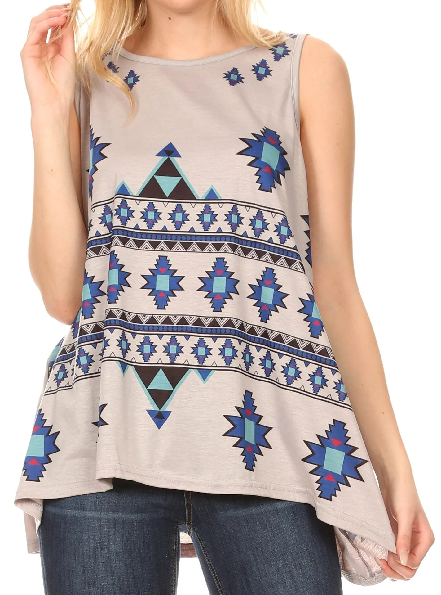 Sakkas Juliana Womens Summer Sleeveless Tank Top Printed Dashiki Jersey Knit