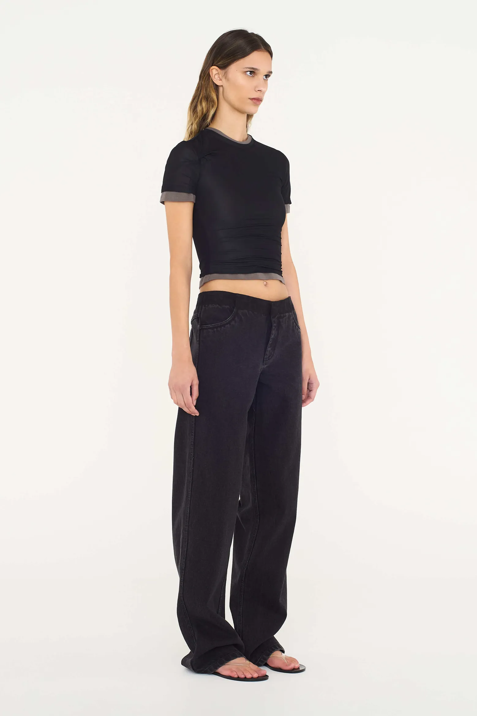 SHEER OVERLAY LOOPHOLE RIB TEE