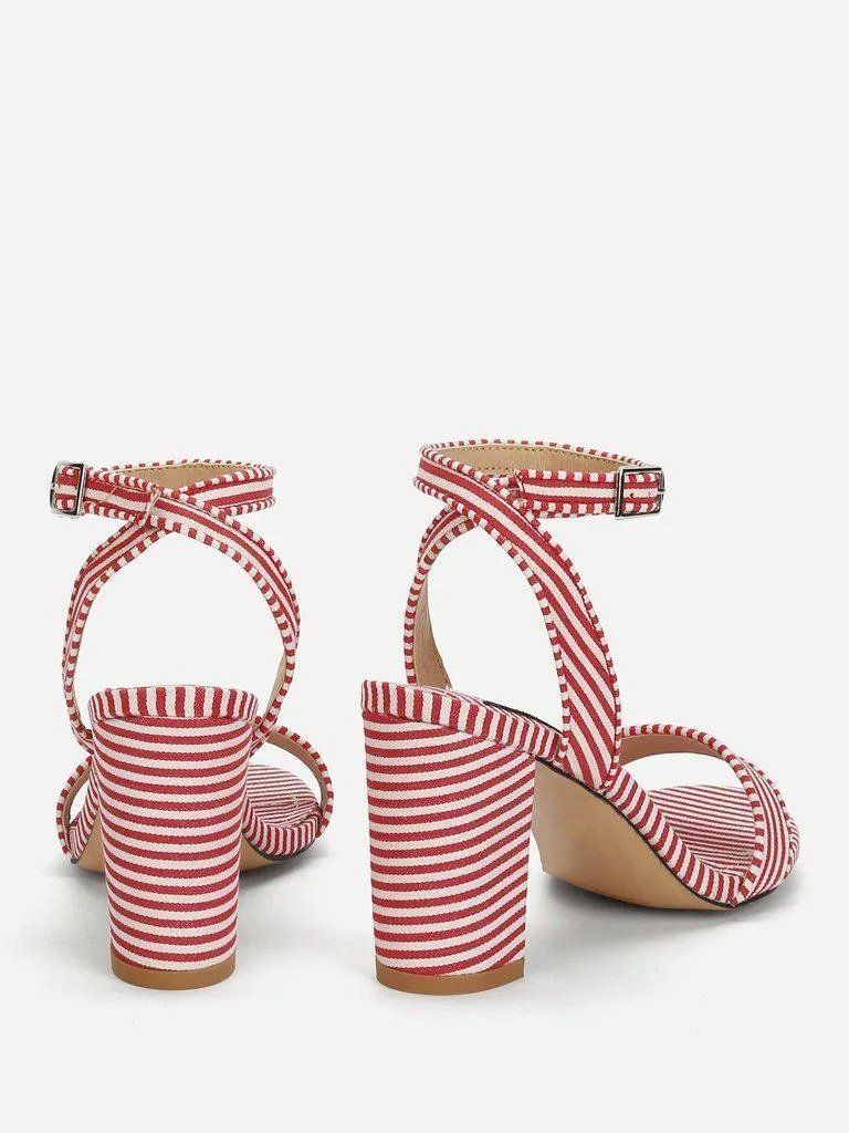 Striped Design Two Part Block Heeled Sandals