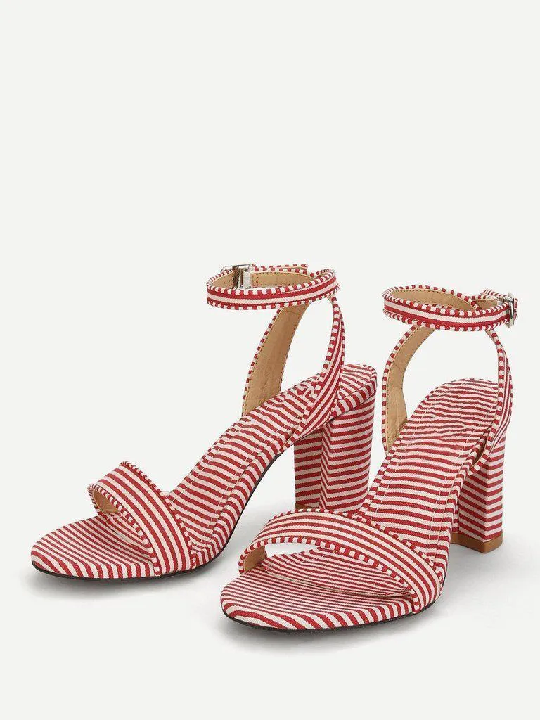 Striped Design Two Part Block Heeled Sandals