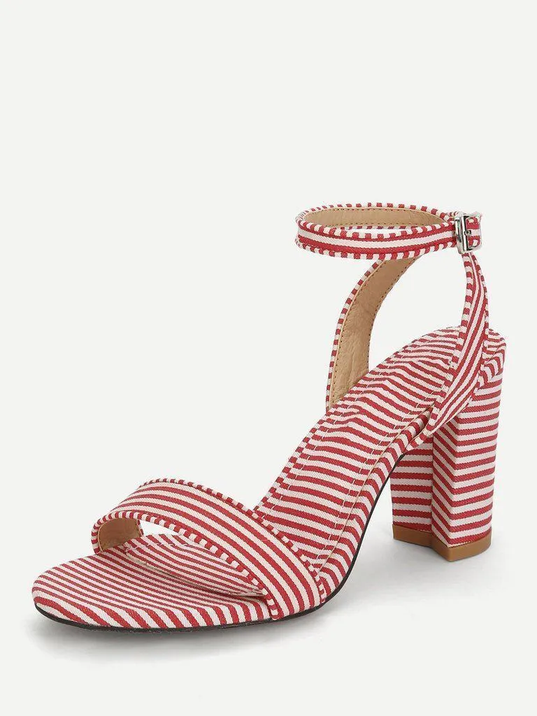 Striped Design Two Part Block Heeled Sandals