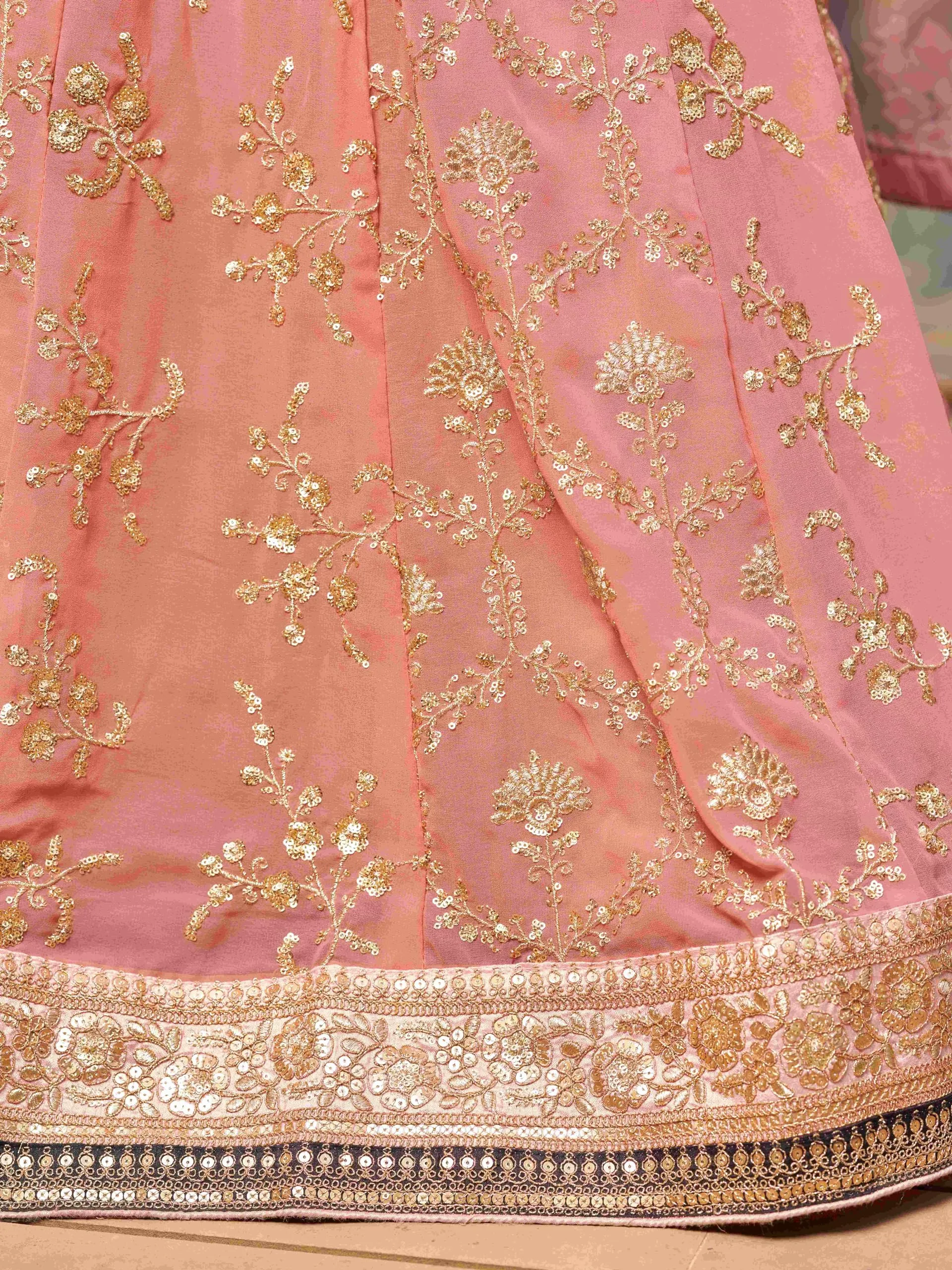 Zeel Clothing Women's Zari Sequins Embroidered Georgette Lehenga Choli With Dupatta (5086-Pink-Wedding-Stylish-New; Free Size)